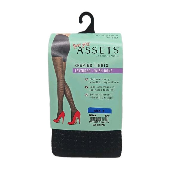 2 Pair Of Spanx Assets Shaping Tights Black Textured Wishbone Size 4 NWT - Picture 2 of 6